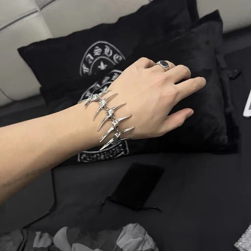 Nuovo braccialetto a spina di pesce in argento, personalità, coppia, moda hip hop, punk, gioielli con spina_voghion.com