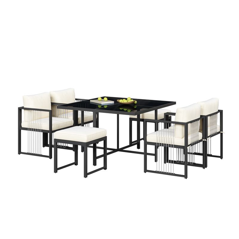 Set da 7 posti per esterni per 6 persone, tavolo con superficie in vetro_voghion.com