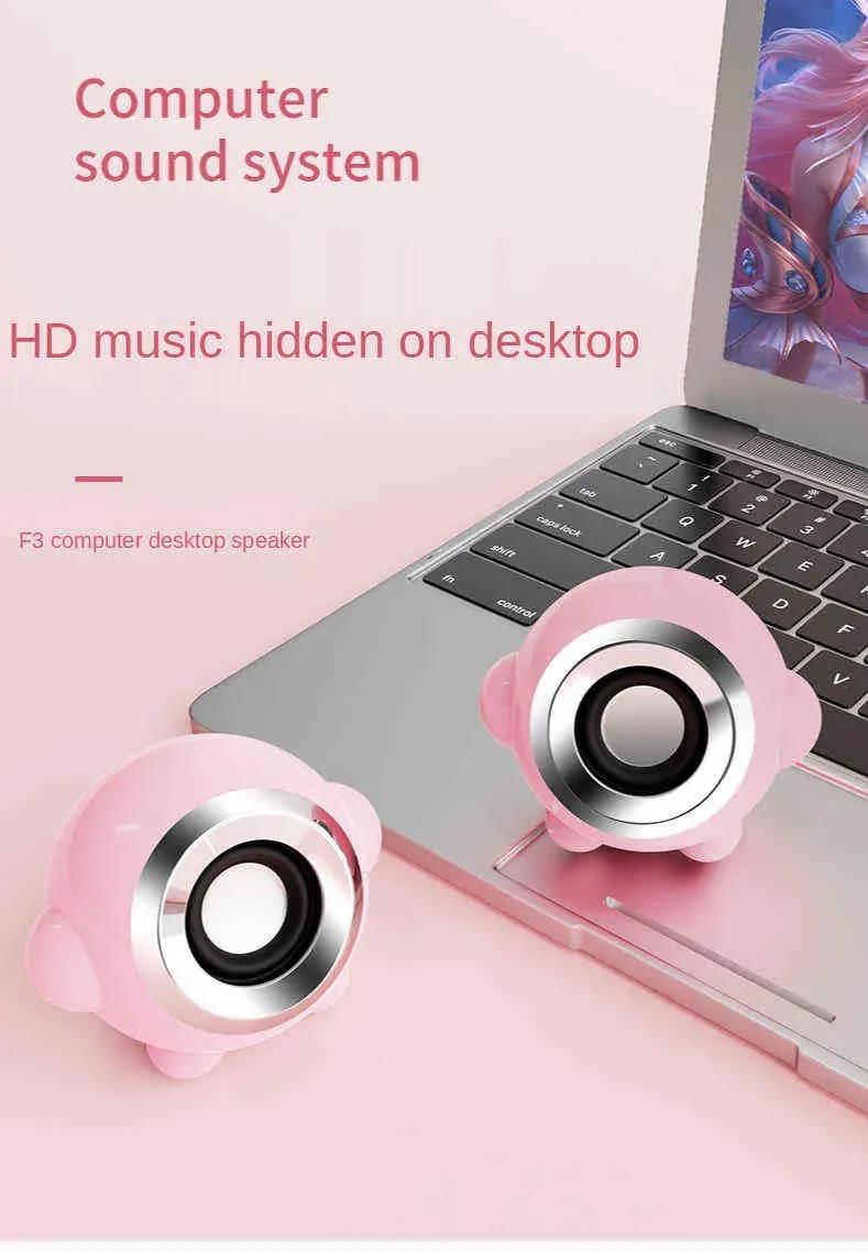 Portable Computer Speakers Desktop Home Wired Notebook Small Sound Pink Cute Active Multimedia Impact A Pair Of USB_voghion.com