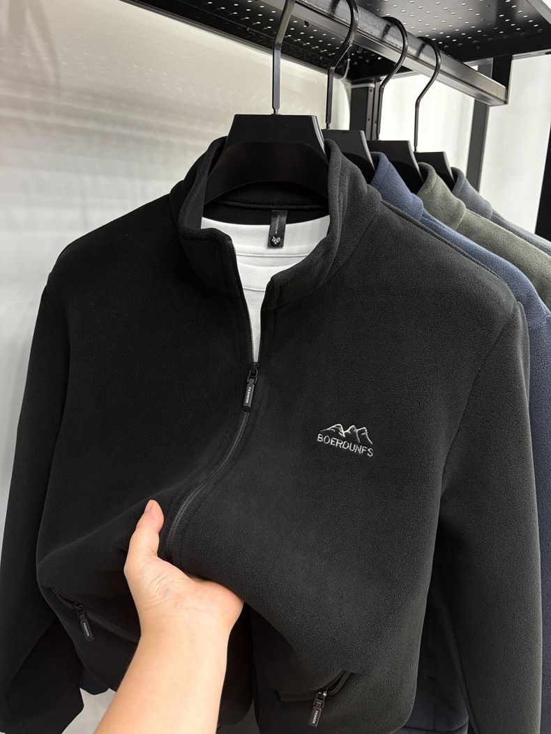 Giacca in pile con cerniera e collo alto da uomo - Pullover caldo con morbida fodera in sherpa, leggero e comodo per l'abbigliamento casual da lavoro e quotidiano_voghion.com