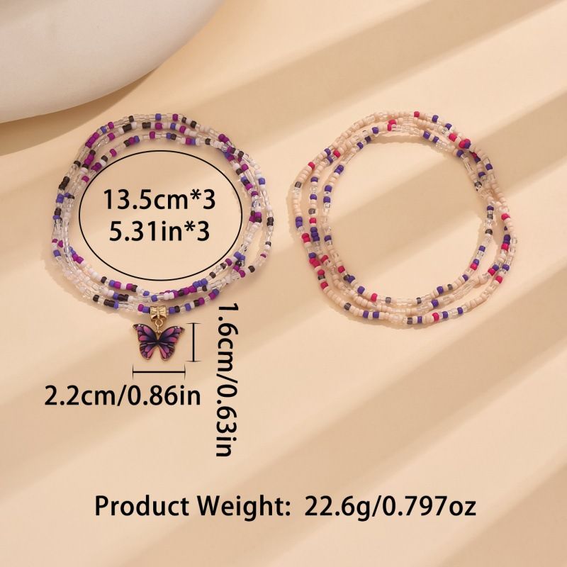 Summer Versatile Butterfly Beaded Anklet Creative Multi-use Beach Trendy Foot Jewelry Two-piece Set_voghion.com