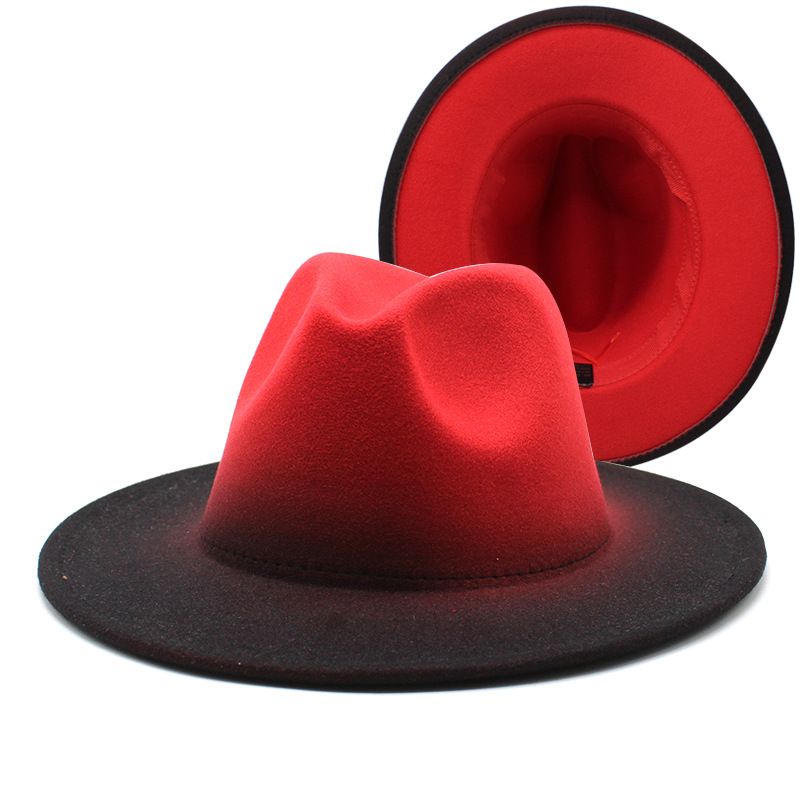 New large brimmed woolen thickened for men and women, gradient dual color top hat, versatile British style felt hat_voghion.com