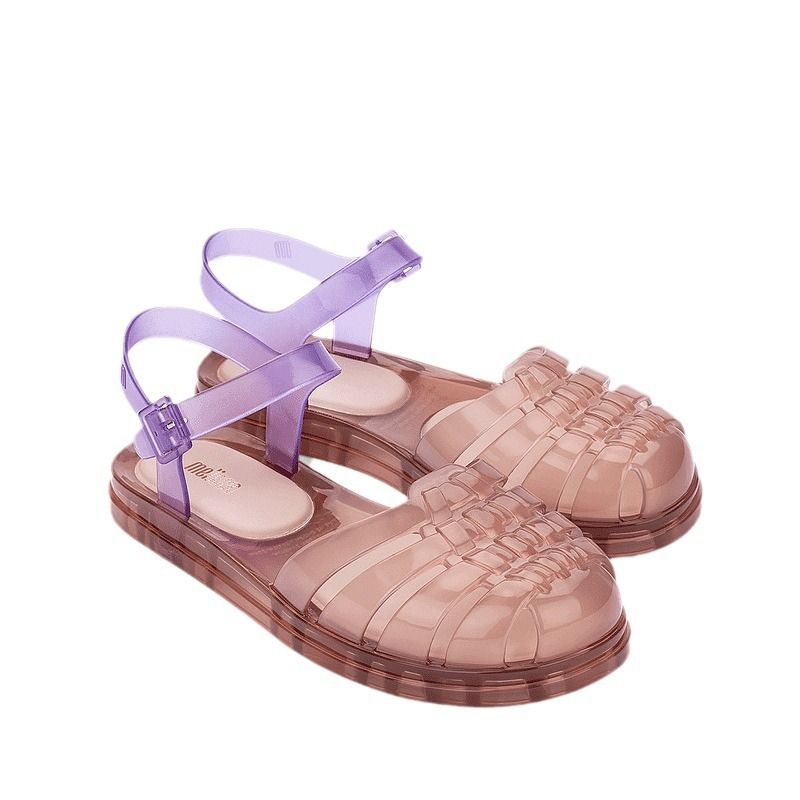 Sandali da donna intrecciati con motivo a blocchi di colore, con rinfreschi in gelatina_voghion.com