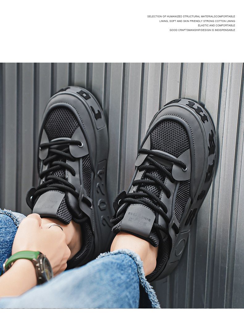 Herren-Marken-Mesh, vielseitiges Nischendesign, lässig, sportlich, dicke Sohle, erhöhte kleine weiße Trendschuhe_voghion.com