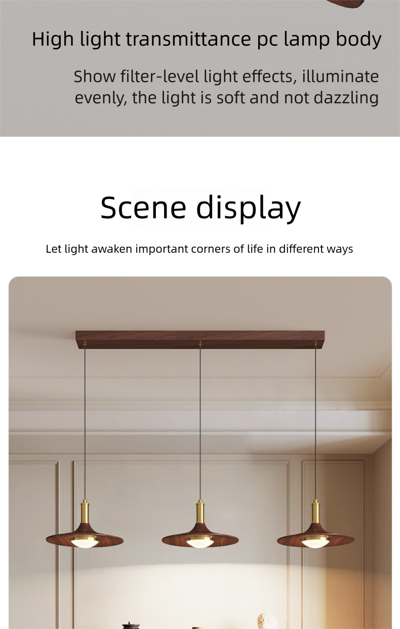 Lampada a sospensione da comodino per camera da letto color noce, stile vintage, per ristorante, sala da tè e caffè, a tre teste, modello UFO, 2025_voghion.com