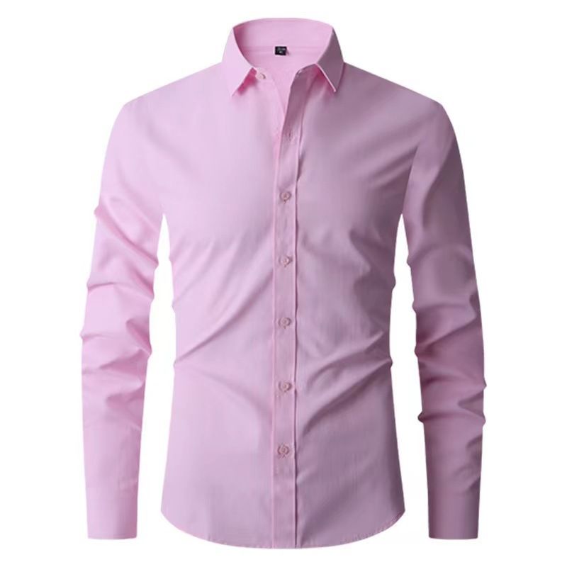 Korean Style Slim Fit Stretch Men's Simple Business Thin Shirt Men_voghion.com