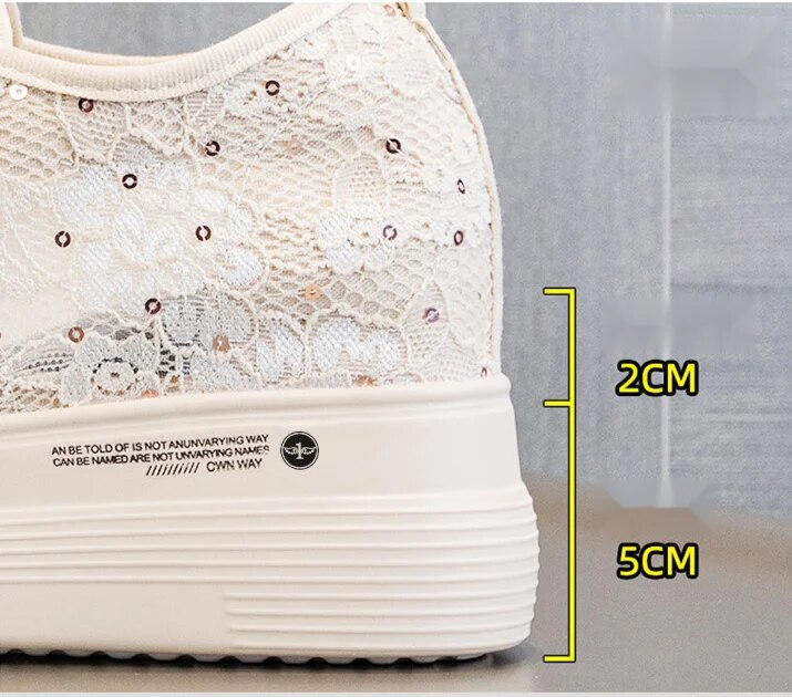 Lace Mesh Atmungsaktive Innen Erhöhte Fischer Damen Dicke Sohle, Sommer Dünne Hohl Stoff Schuhe, Casual Und_voghion.com