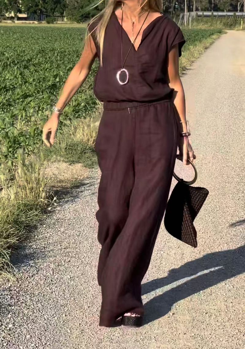 Women's Clothing Cotton And Linen Sleeping Sleeveless Vest Trousers Two Piece Suit Ladies Casual Wear_voghion.com