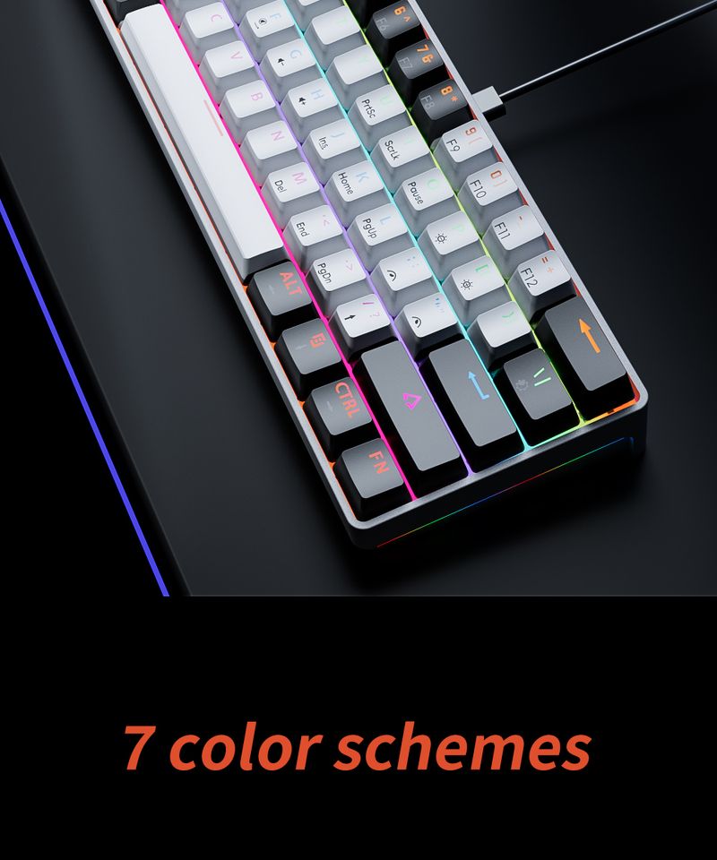 Teclado mecânico Mucai 61 teclas RGB Cool Lihtin Hot Plu Red Switch prático e portátil, adequado para escritório_voghion.com