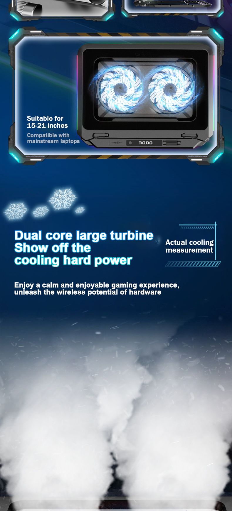 17 Gaming Cooling Pad für 15-21'' Laptop Kühler Sand W/RGB Licht 2 Fans 5 Winkel einstellbar LED Bildschirm Laptop_voghion.com