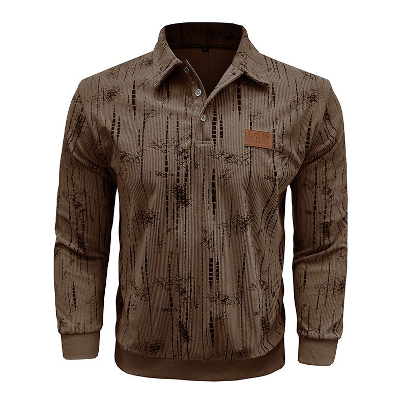 Herren Langarm Poloshirt Herbst und Winter Neues Jacquard Revers Top_voghion.com