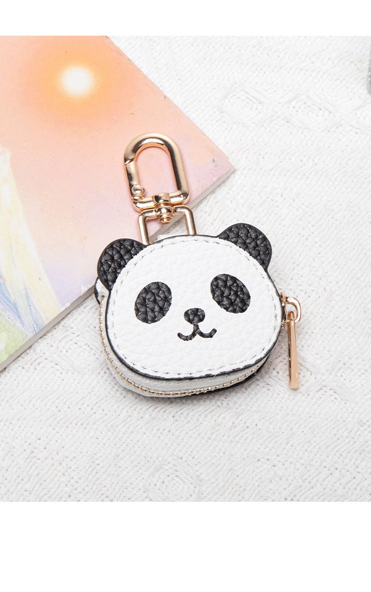 Mini Coin Purse Keychain - Cute Red Lucky Money Bag With Panda Charm, Small Multi-Functional PU Leather Pouch For Keys, Coins & Essentials_voghion.com