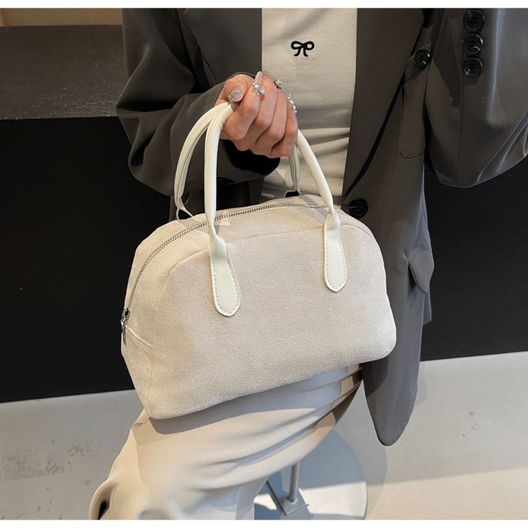 Suede Bowling Bag Vintage Casual Handbag Handbag Boston Pillow Bag_voghion.com