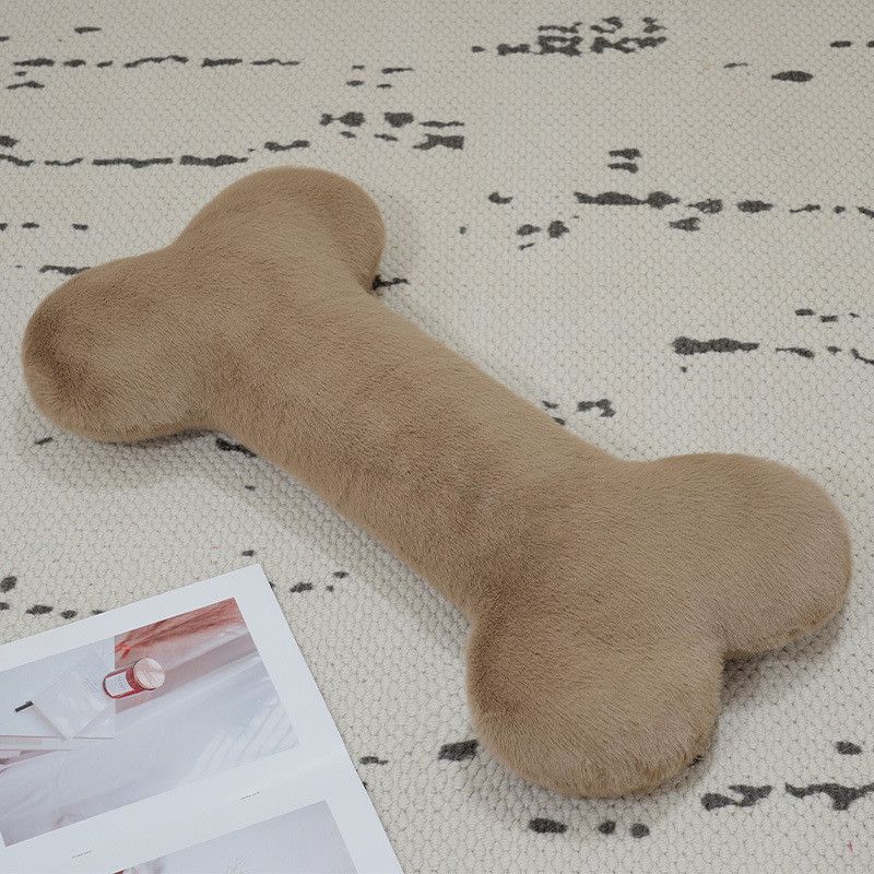 Bone Shaped Large Premium Plush Pillow For Dogs And Cats With Soft Short Plush Fabric In Caramel Almond And Creamy White Colors Comfort For Cozy_voghion.com