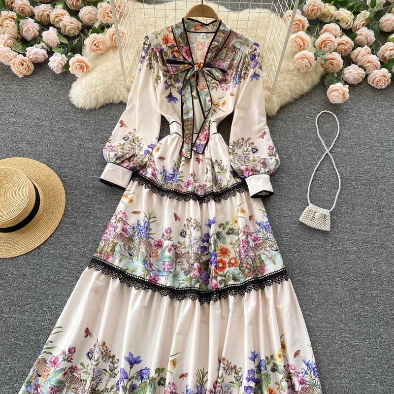Women's bow tie and waist slimming lace over-the-knee long skirt_voghion.com