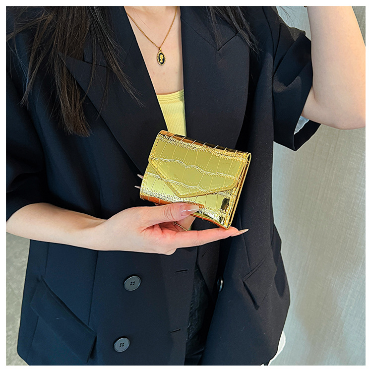 Fasjonabel lommebok med steinmønster 2024 Ny dame-mini-kortveske med flere kort, kort håndveske med laserkort_voghion.com