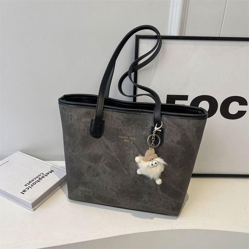 Trendy Oversized Tote Bag For Women - PU Leather Shoulder Bag With Gold Foil Print, Spacious XL College Book Bag For Daily Commute & Casual Outings_voghion.com