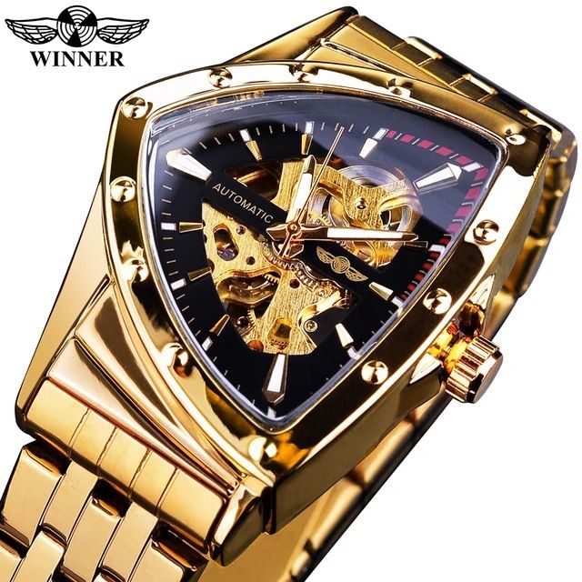Relógio mecânico automático triangular esqueleto masculino moderno - Pulseira de aço inoxidável, cristal mineral, várias opções de cores_voghion.com