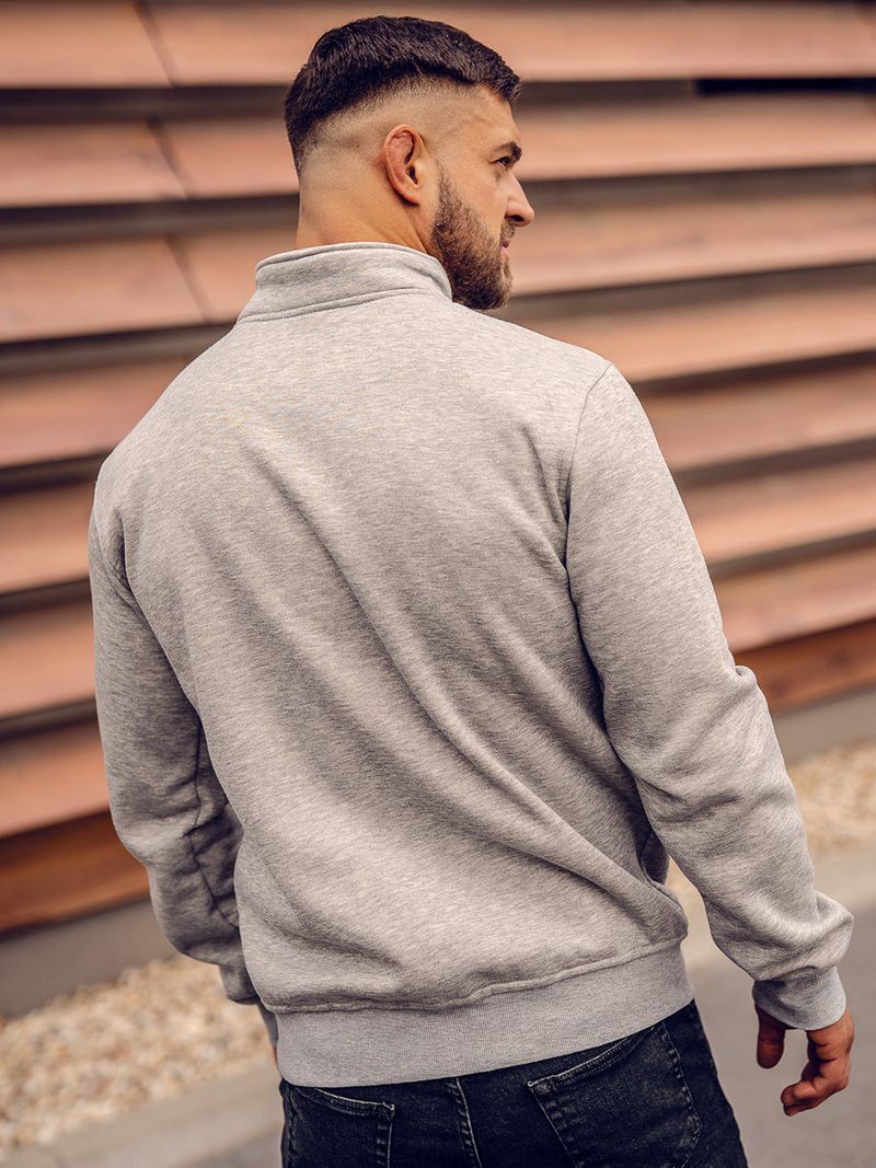 Giacca casual da uomo in pile con cerniera completa e collo alto, con tasche laterali - Pullover leggero e caldo per autunno e inverno (nero, grigio chiaro)_voghion.com