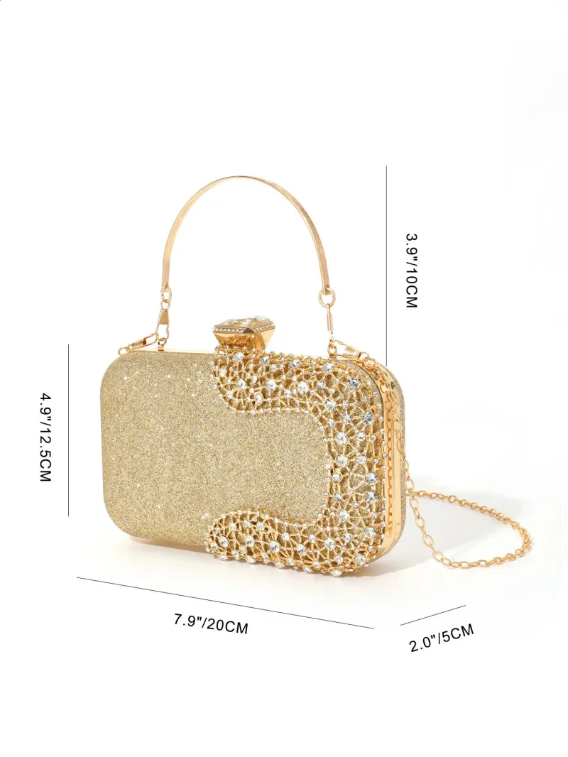 Pochette da sera con diamanti per donna, borsa da sposa, mini borsa a tracolla con catena, piccola borsa da festa con fiori traforati e cristalli_voghion.com