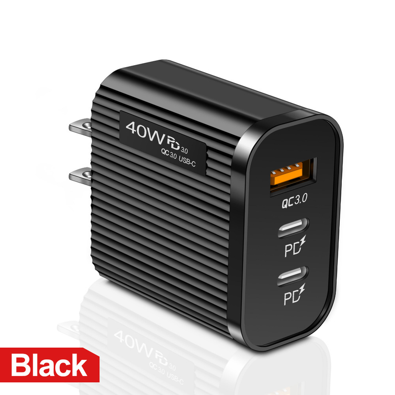 Mūzikas festivāla svītru stila USB+2PD Type-C mobilā tālruņa lādētājs ar vairākām pieslēgvietām, Amerikas un Eiropas ceļojumu uzlādes galviņām_voghion.com