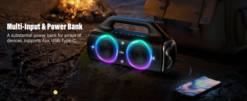 80w(Peak)Portable Wireless Speaker With Lights,Stereo Loud Sound,IP67 Waterproof,Deep Bass Outdoor Bluetooth-5.0 ,For Home Party Beach Camping Gifts_voghion.com