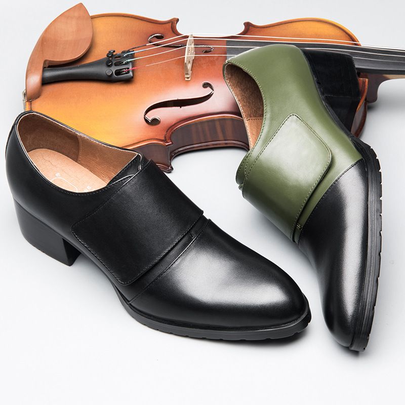 Geeignet für alle Jahreszeiten. Rindsleder, spitze Zehenpartie, britischer Stil, atmungsaktive High Heels, kleine Größe, Farbblock, trendige Friseur-Lederschuhe für Herren_voghion.com