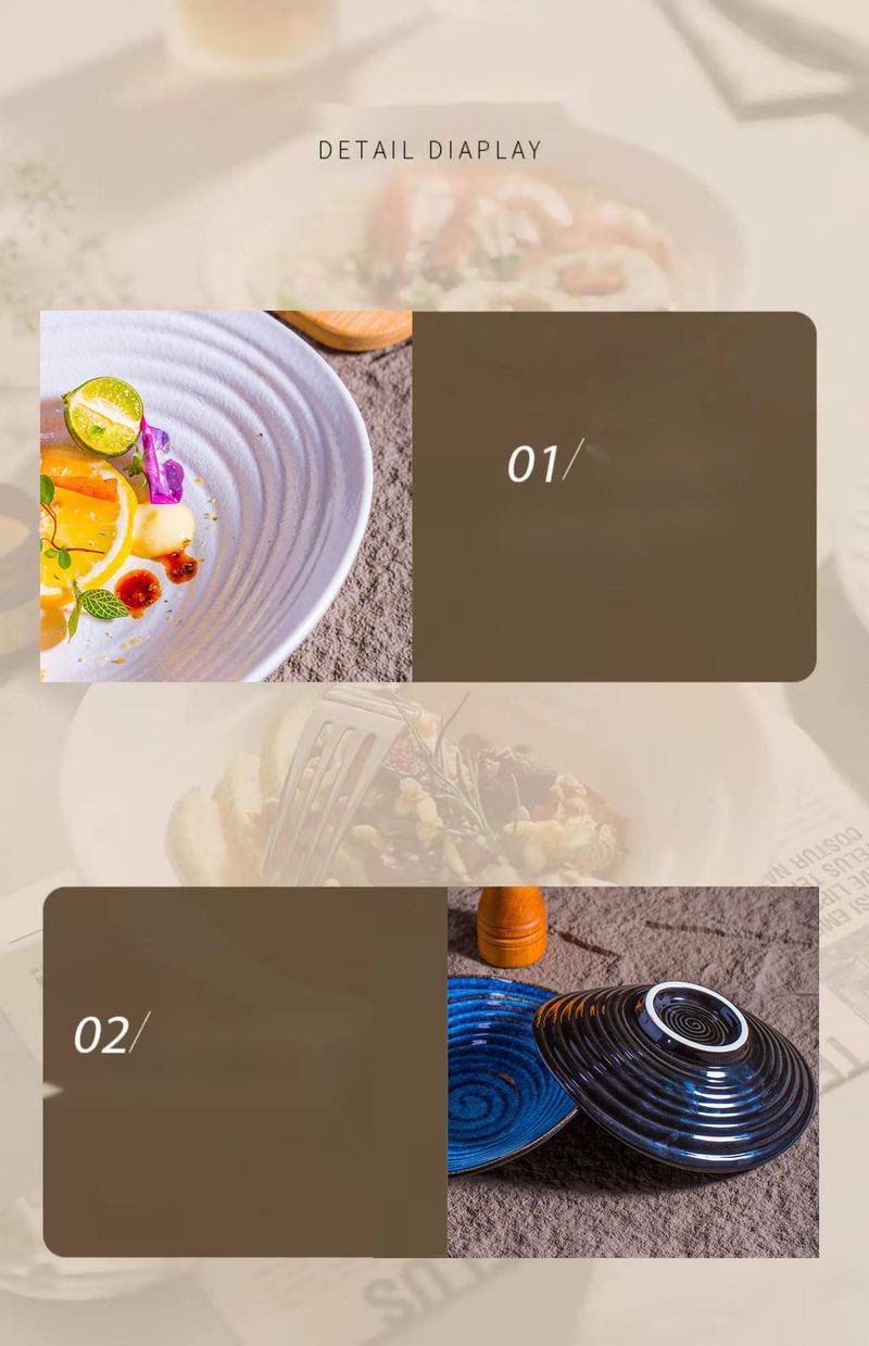 Kiln Change Ribbed Deep High-end Tableware Creative Salad Bowl Ceramic Western Pasta Plate Commercial Use_voghion.com