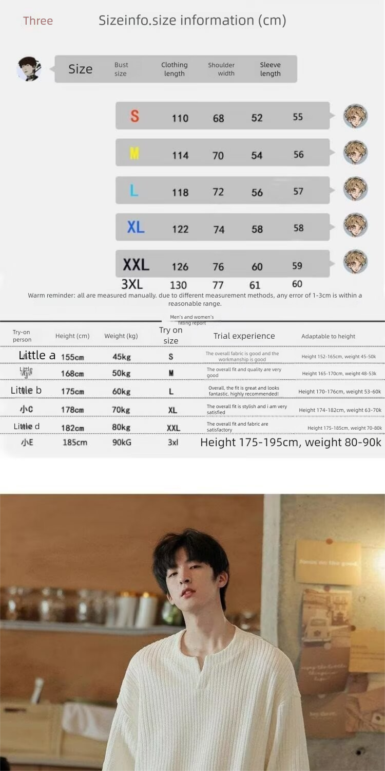 Maglietta a maniche lunghe con scollo a V e trama piccola per uomo, felpa base per primavera e autunno, stile americano alla moda_voghion.com