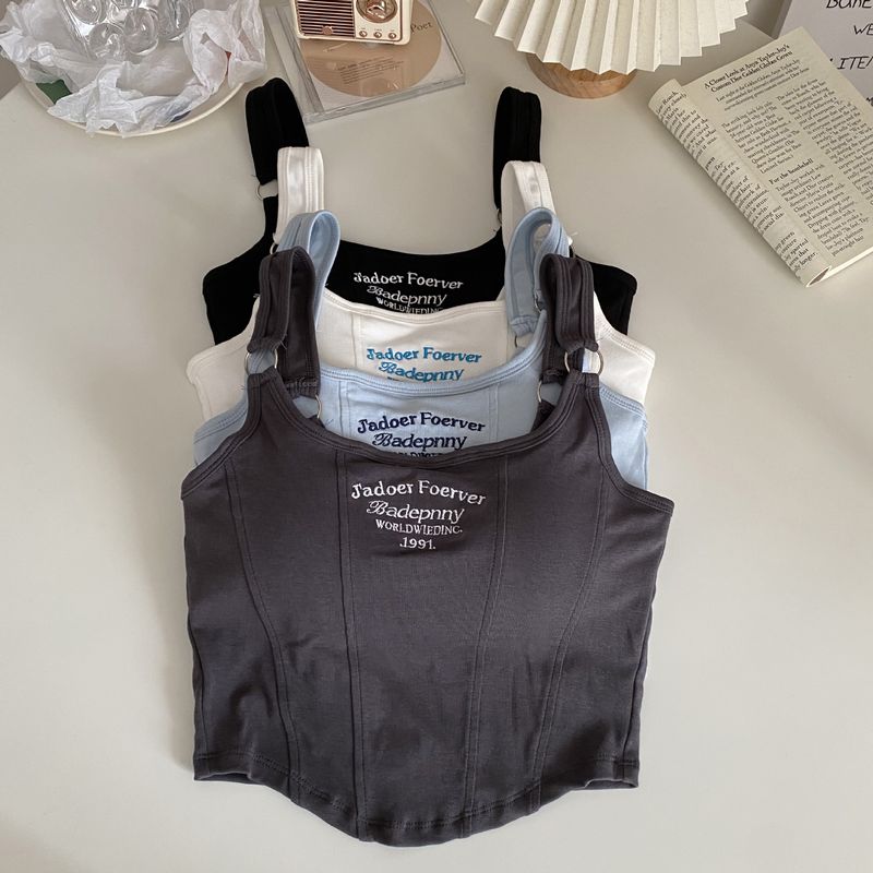 Lingerie féminine d'été, sous-vêtements, Hot Girl Pure Desire Fashion Letter, petite camisole avec coussinet de poitrine, vêtements d'extérieur slim pour filles_voghion.com