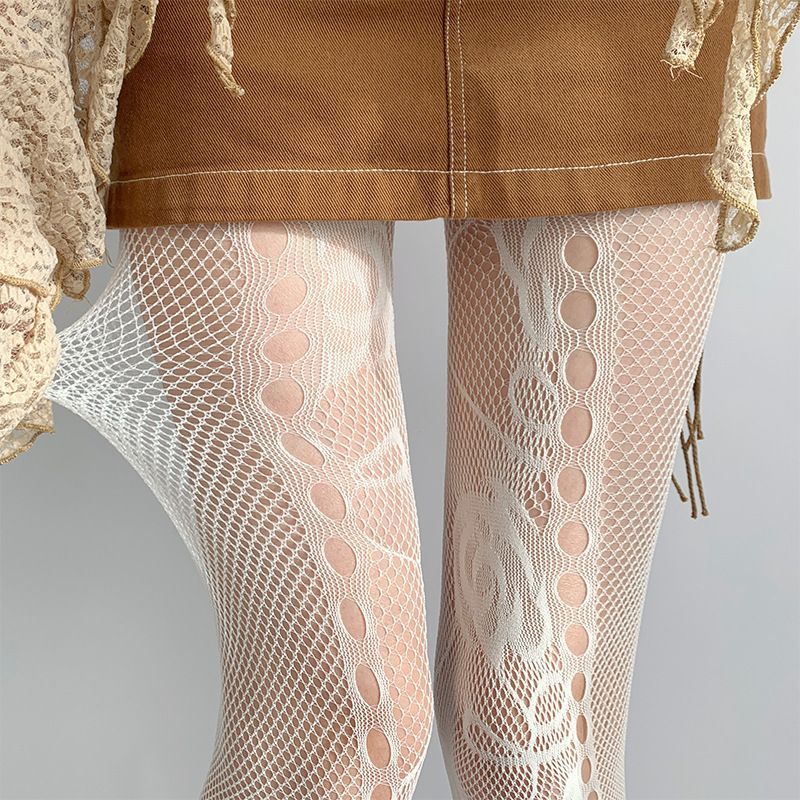 2024 Spring Fishnet For Women Y2K Non-Slip Lace Pantyhose Pure Desire White Stockings_voghion.com