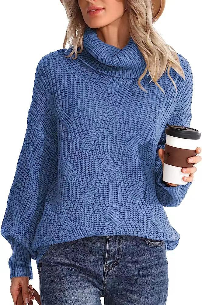 Pull tricoté à col roulé et manches longues pour femme, ample, à la mode_voghion.com