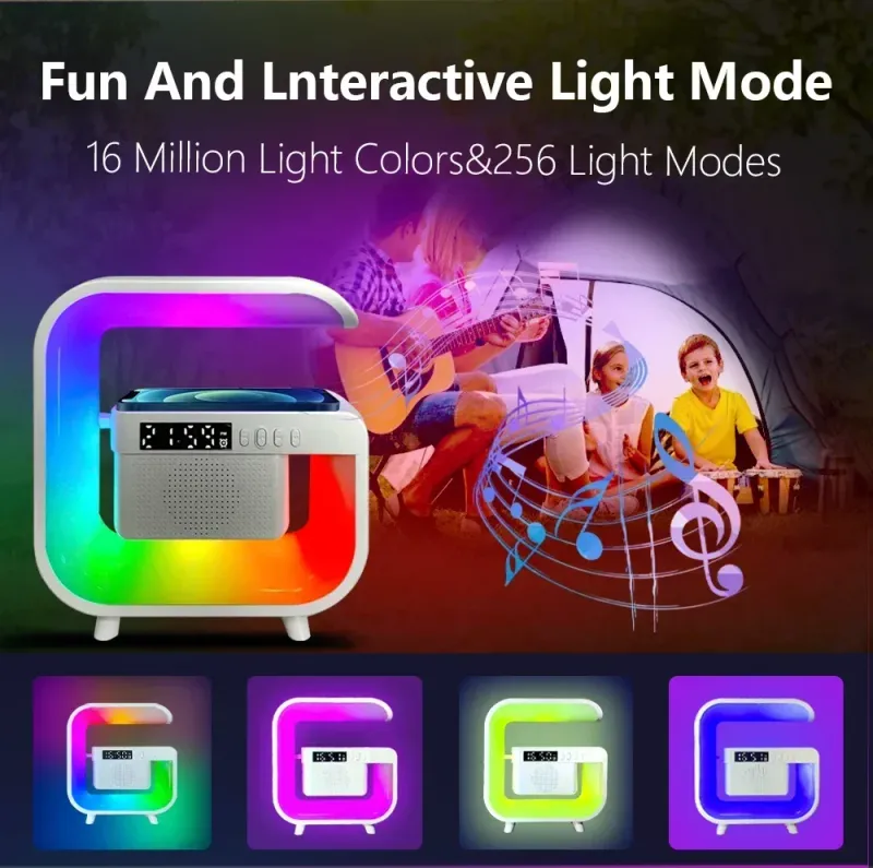 Çok İşlevli Kablosuz Şarj Standı Bluetooth 5.0 Hoparlör FM TF RGB Gece Lambası Hızlı Şarj İstasyonu_voghion.com