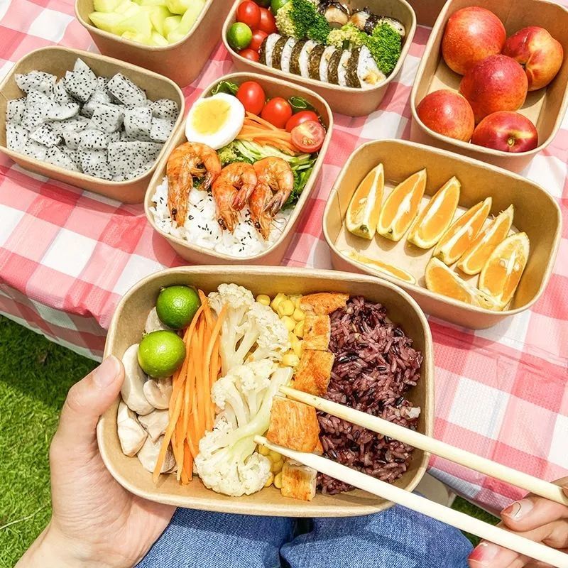 Barbecue, Picnic, Camping, Disposable Lunch Kraft Paper Packaging Sushi Box, Light Food Salad Bowl, Fruit Bento Box_voghion.com