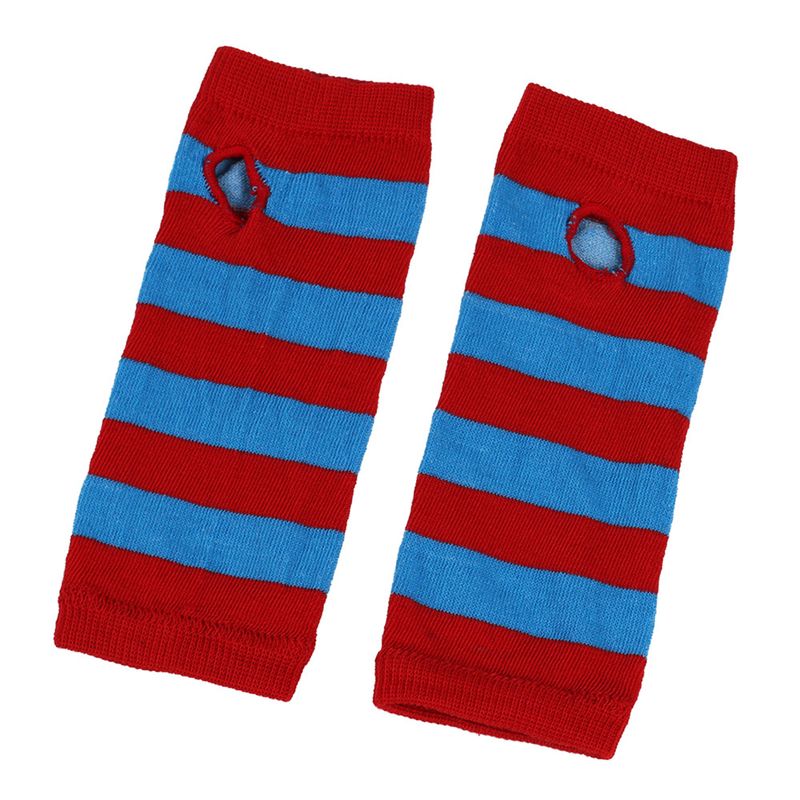 Unisex Knitted gloves with missing fingers anime stripes wearing fingers wrist cuff with false sleeves Thin children's fingers_voghion.com