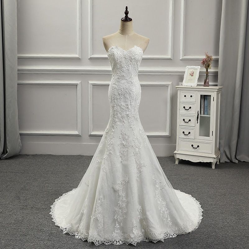 European and American wedding dress 2025 new style tube top slim fishtail trailing sweet lace French bride going out light wedding dress female_voghion.com