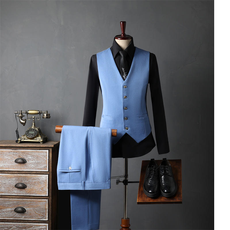 Men's Clothing Three Piece Groomsmen Double Breasted Suit Set 3-Piece Wedding Groom Tuxedo Formal Business Blazer & Pants Slim Fit Stretch Comfortable_voghion.com
