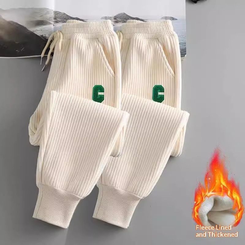 Kızlar için 2023 Kış Polar Astarlı Büyük Çocuklar İçin İlkbahar ve Sonbahar Rahat Sıcak Jogger Pantolon, Çok Yönlü Kadife Pantolon_voghion.com