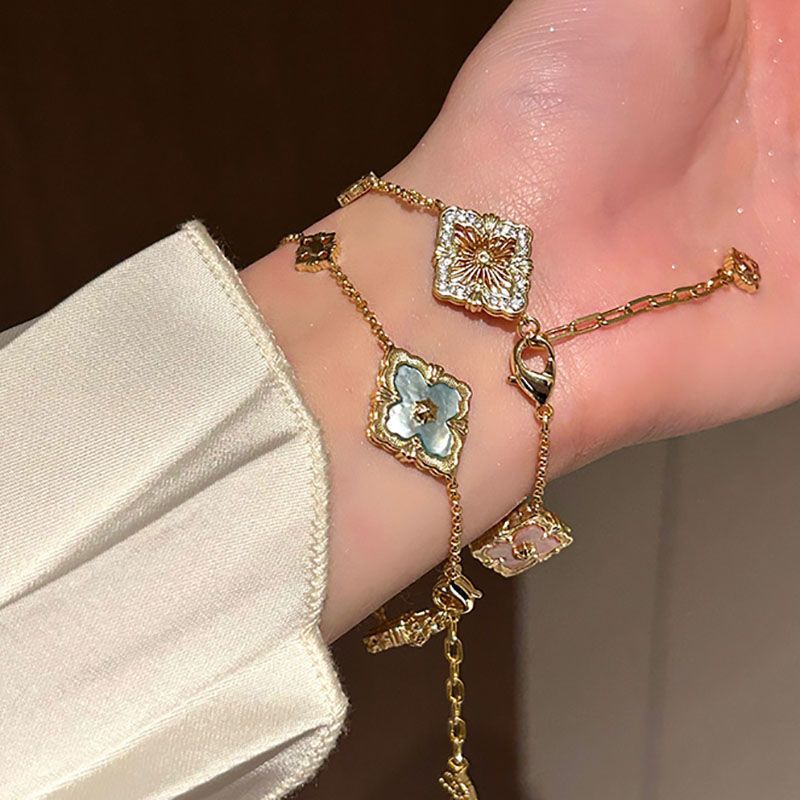 Butchella Silk ~ Palace Style Four-Leaf Clover Double-Sided Bracelet For Women Ins Light Luxury Open-Ended Jewelry_voghion.com