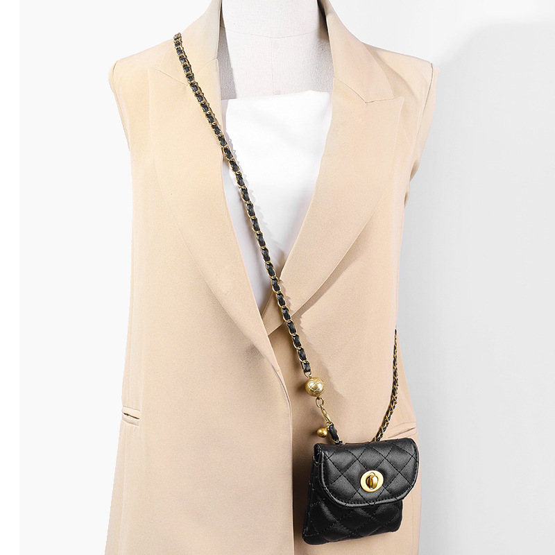 Dames Riemen Gouden Balketting Crossbodytas Heupketting Modieus Schattig Geborduurd Draad Diamant Kindermunt Heuptas Trendy Klein Geur_voghion.com