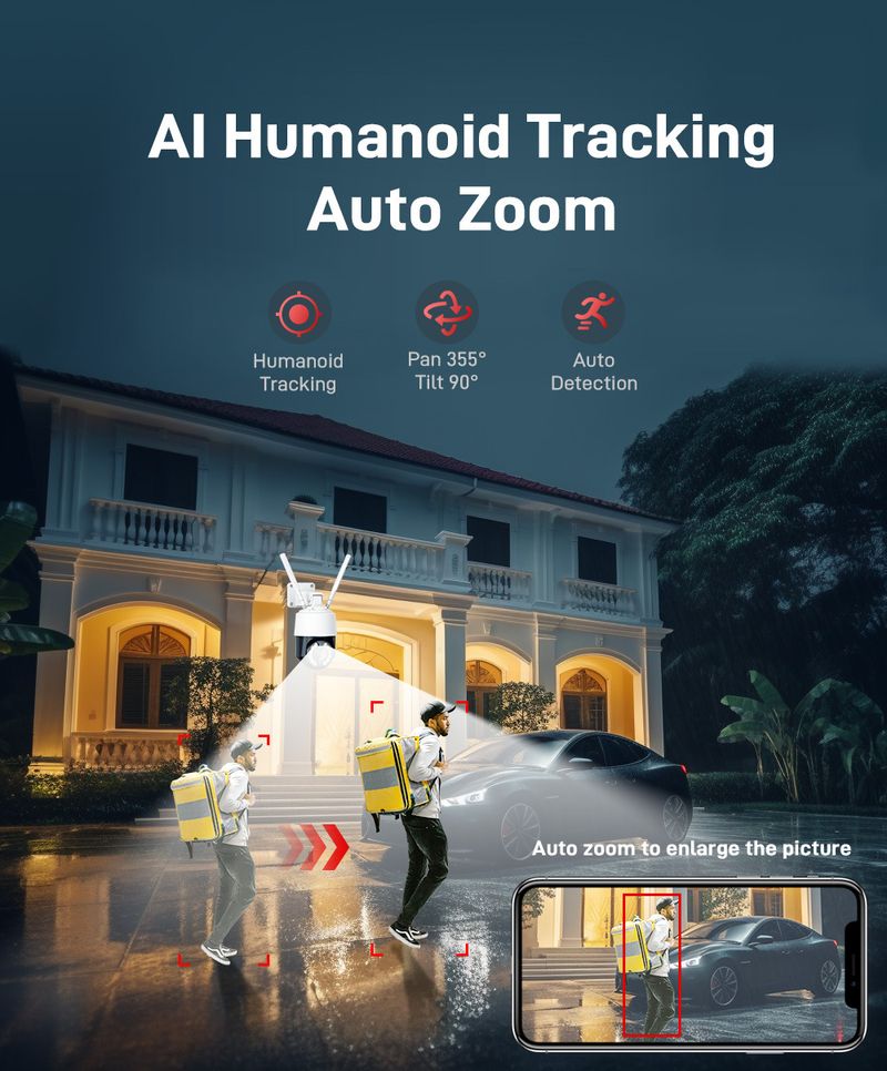 4G PTZ Security Camera - Metal Housing, Optical Zoom, Auto Tracking, Two-Way Audio (Wireless, Night Vision, Mobile App Control)_voghion.com