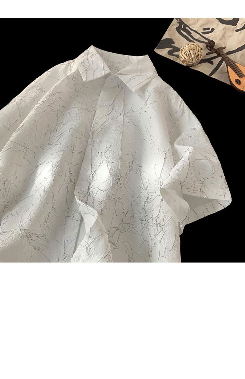 Camicia da uomo a maniche corte in seta ghiacciata plissettata, sottile, fresca, alla moda, dal design accattivante, casual, giacca da abito_voghion.com