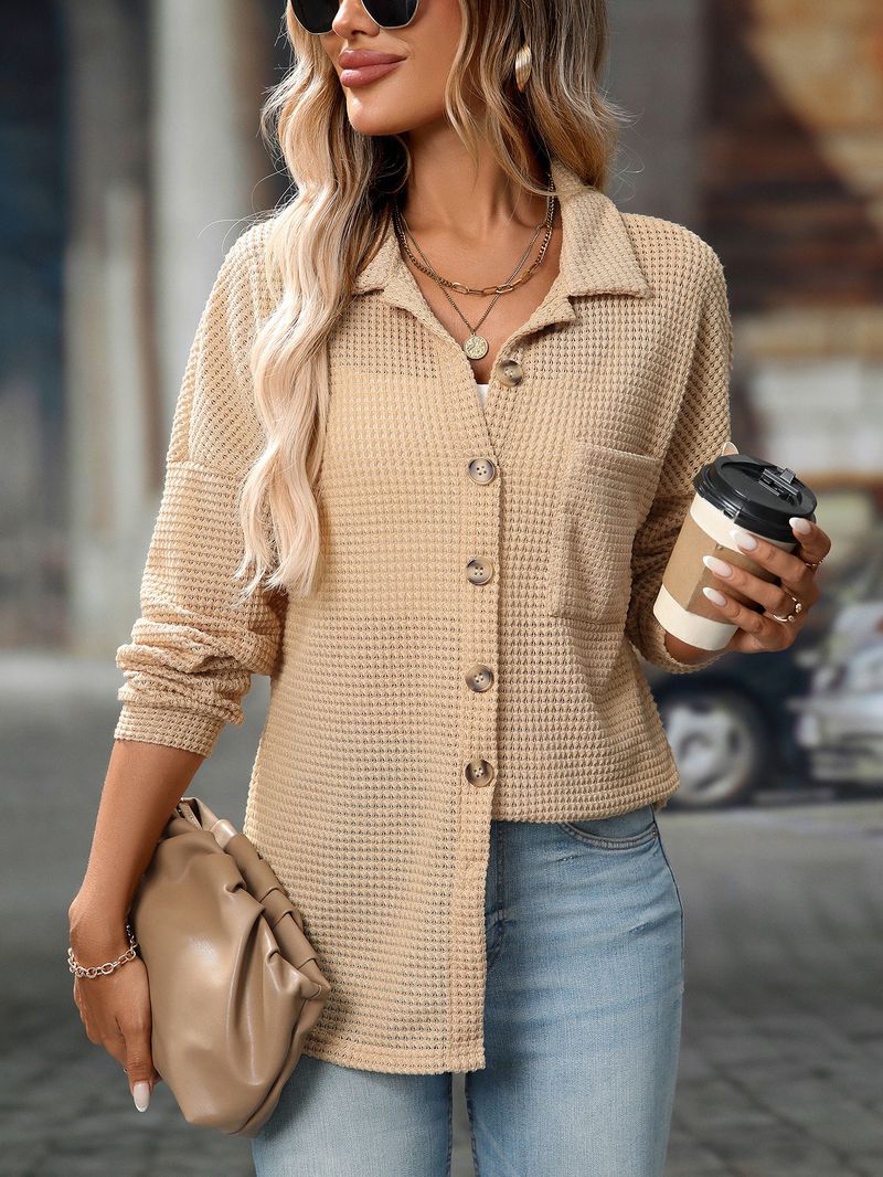 2025 Women's Autumn And Winter New Loose Waffle Casual Commuter Versatile Shirt_voghion.com