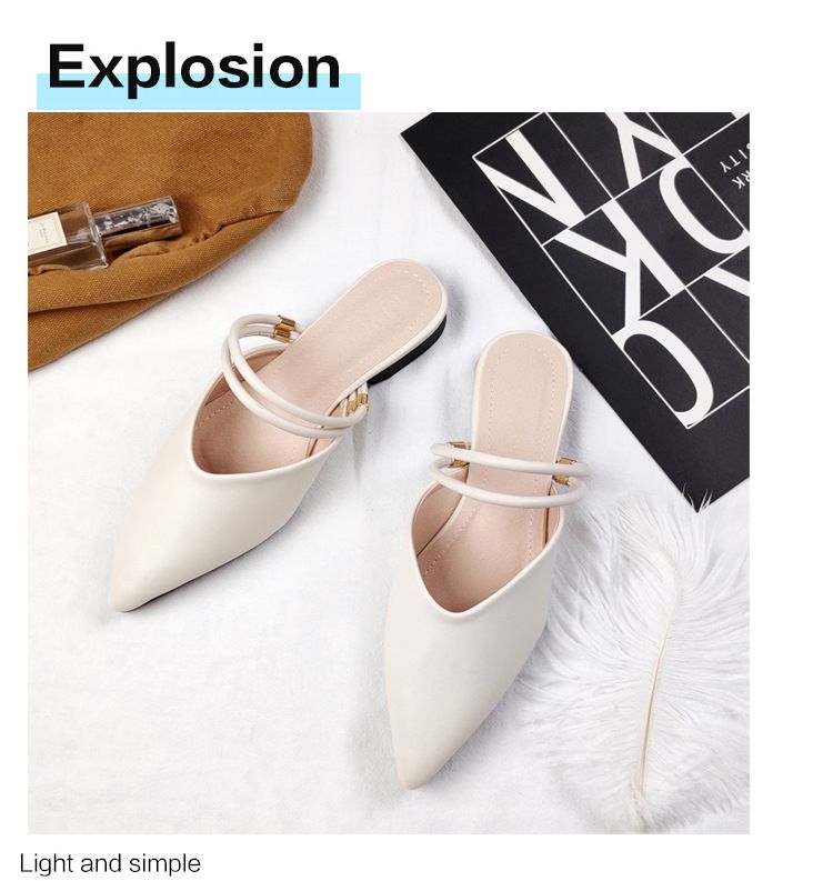 Estate Baotou Half Cool Tuo Testa a punta da donna Fondo piatto Due Indossa Esterno Indossa Lazy No Back Heels Muller Large_voghion.com