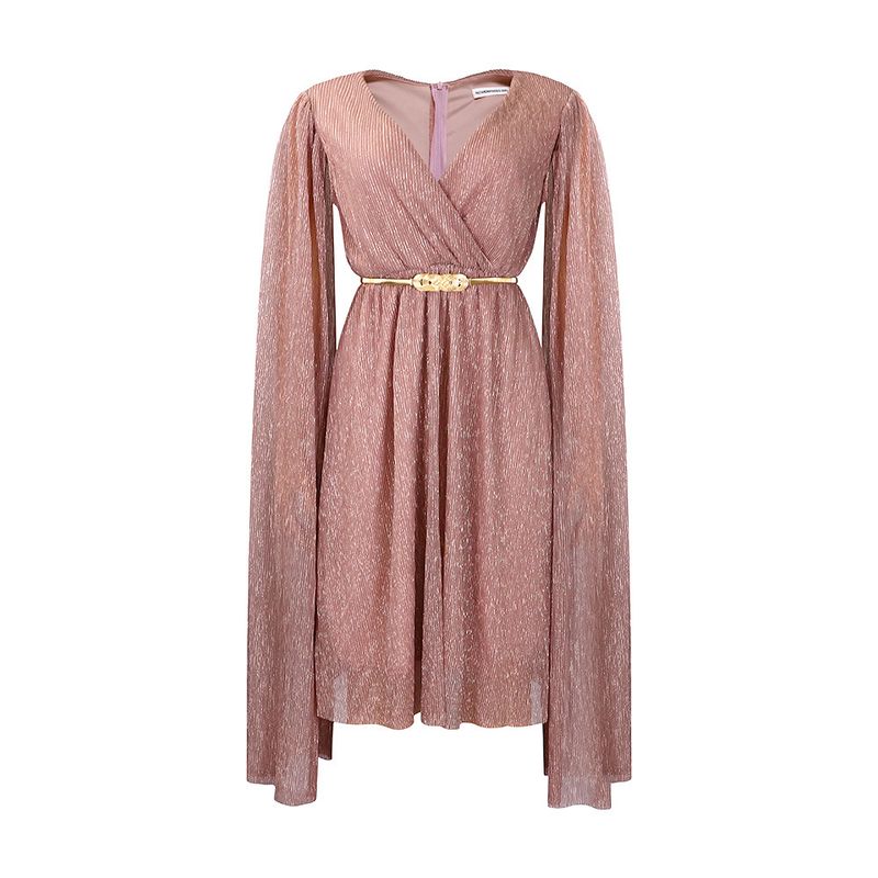 Damenbekleidung Neue V-Ausschnitt Temperament Langarm Cape Taille Kleid Rock_voghion.com