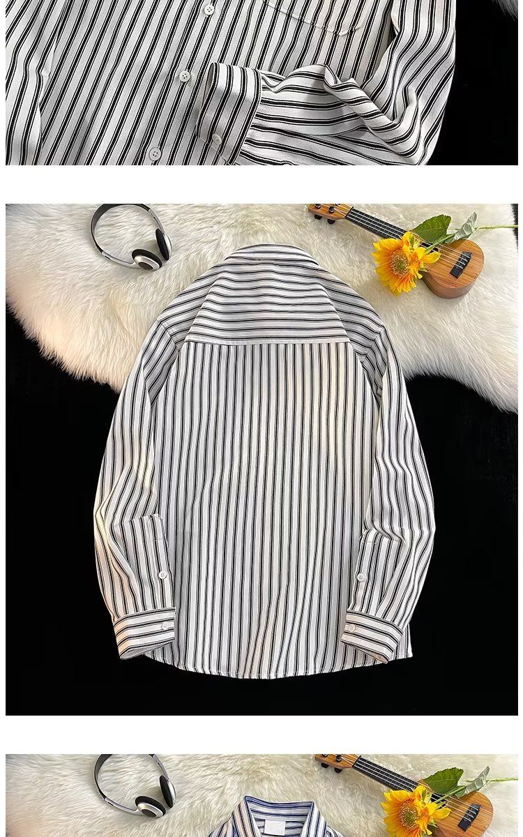 Tokyo Ghostlines – Oversized Vertical Stripe Shirt (Unisex V-Neck For Late-Night Ramen & Underground Zine Swaps)_voghion.com