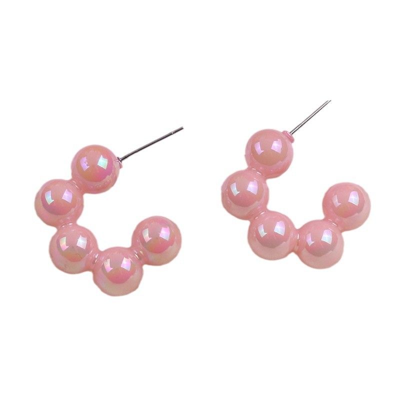 2024 New Korean Style Electroplated Spring Niche C-shaped Hoop Beaded Geometric Drop Earrings For Women_voghion.com