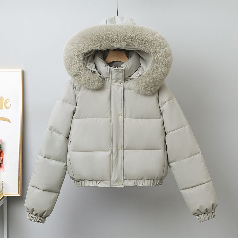 Damenbekleidung Kurze Pufferjacke für Damen mit Kunstpelzbesatz, Wintermantel mit Fleecefutter, übergroßer Parka mit Kapuze für Freizeit und Pendeln_voghion.com