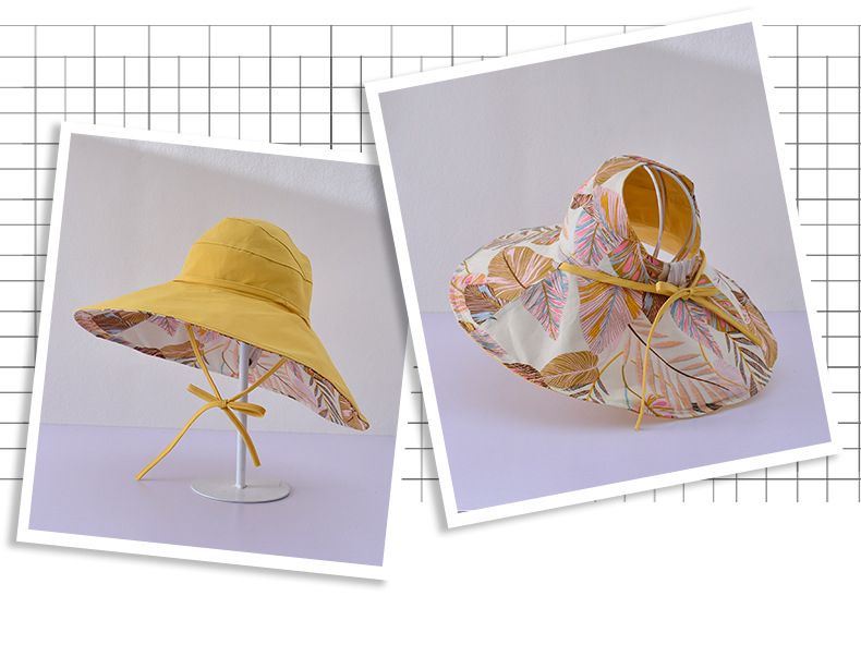 Visiera da donna calda su due lati Pescatore in cotone Bacino pieghevole Secchio a tesa larga Cappello estivo per sole Cappello a cilindro vuoto_voghion.com