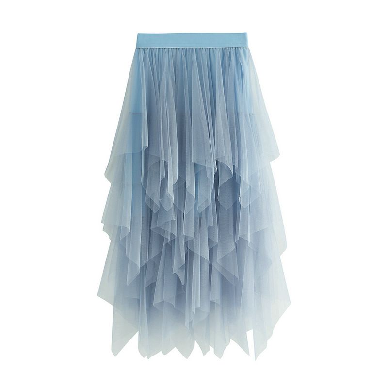new autumn style temperament high waist slimming super fairy flower bud irregular mesh skirt female 8063_voghion.com